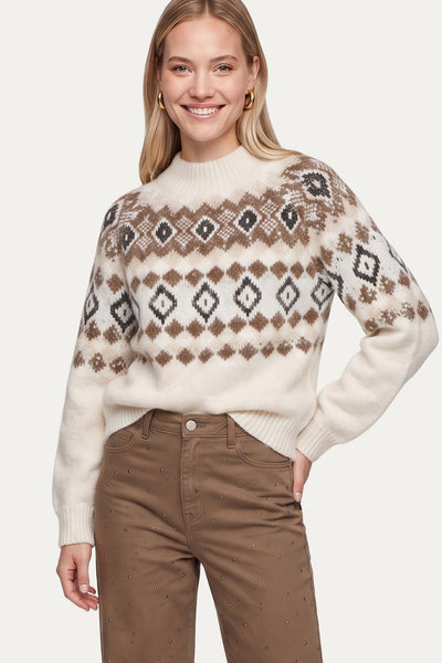 C&S Khadija Knit Pullover sand/dark walnut