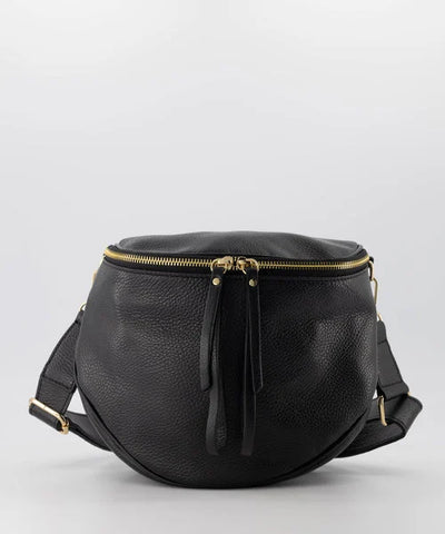 romsa crossbody tas echt leer zwart/goud