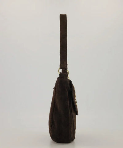 Winona Crossbody Tas Suede Studs Donker Bruin/Goud T281