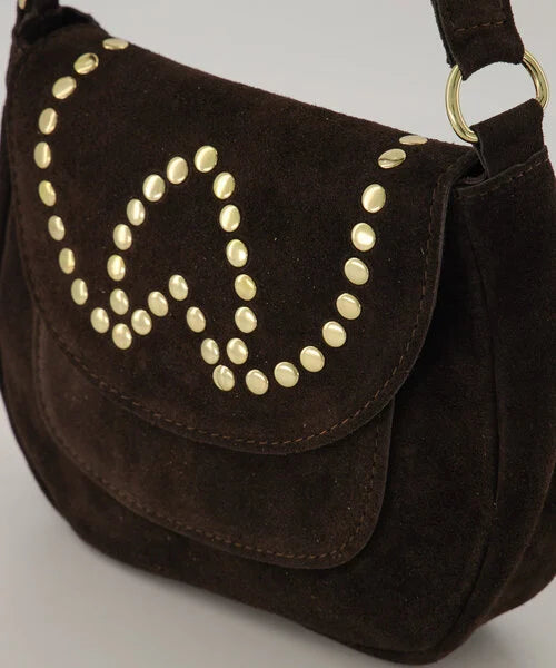 Winona Crossbody Tas Suede Studs Donker Bruin/Goud T281