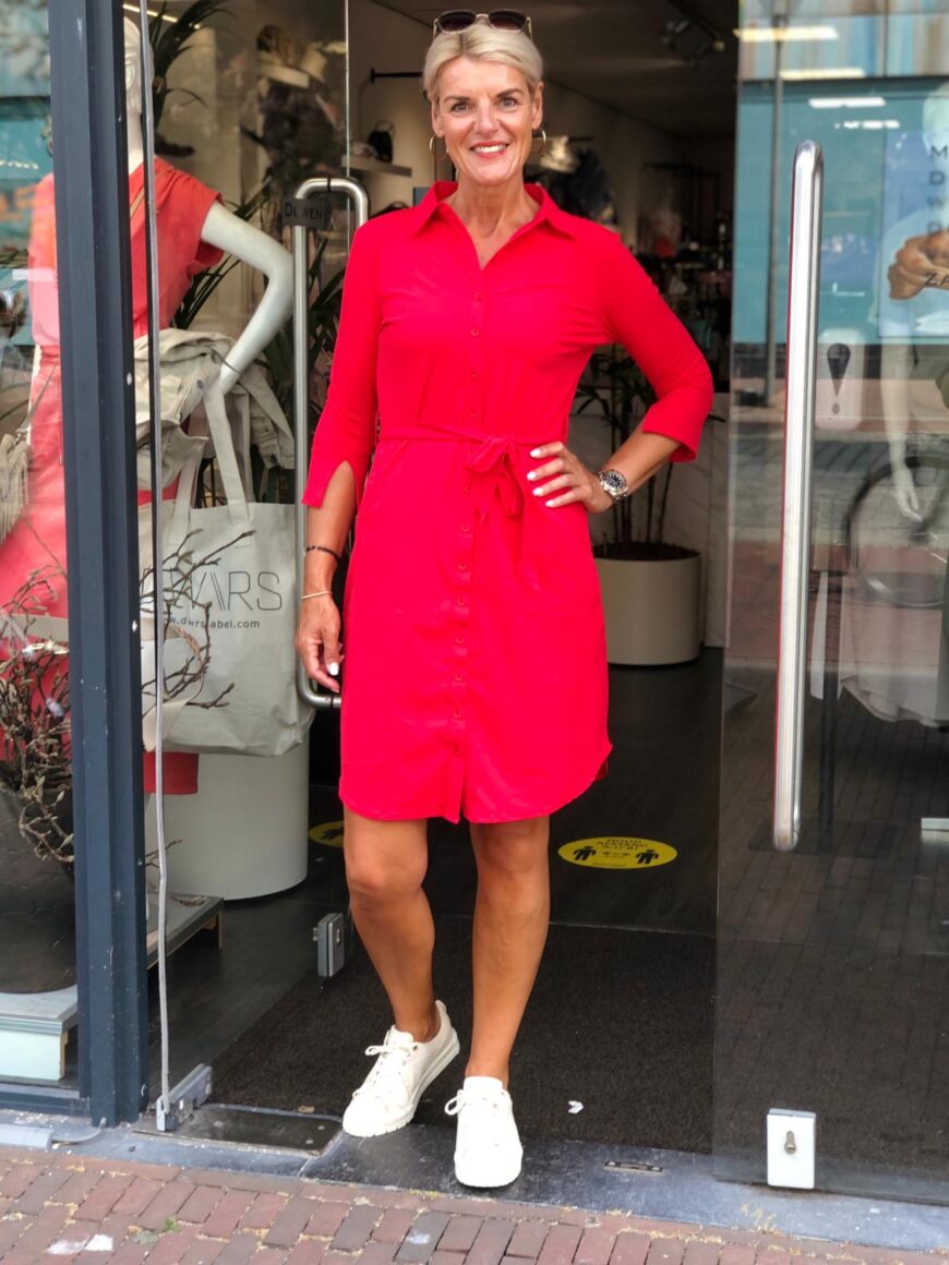 Luxe Overeenkomend Zeemeeuw Travelstof jurk Mi Piace Rood Bestseller 202092 • Jurken, Mi Piace, Nieuw,  Travelkleding • Mode • 4Fashion