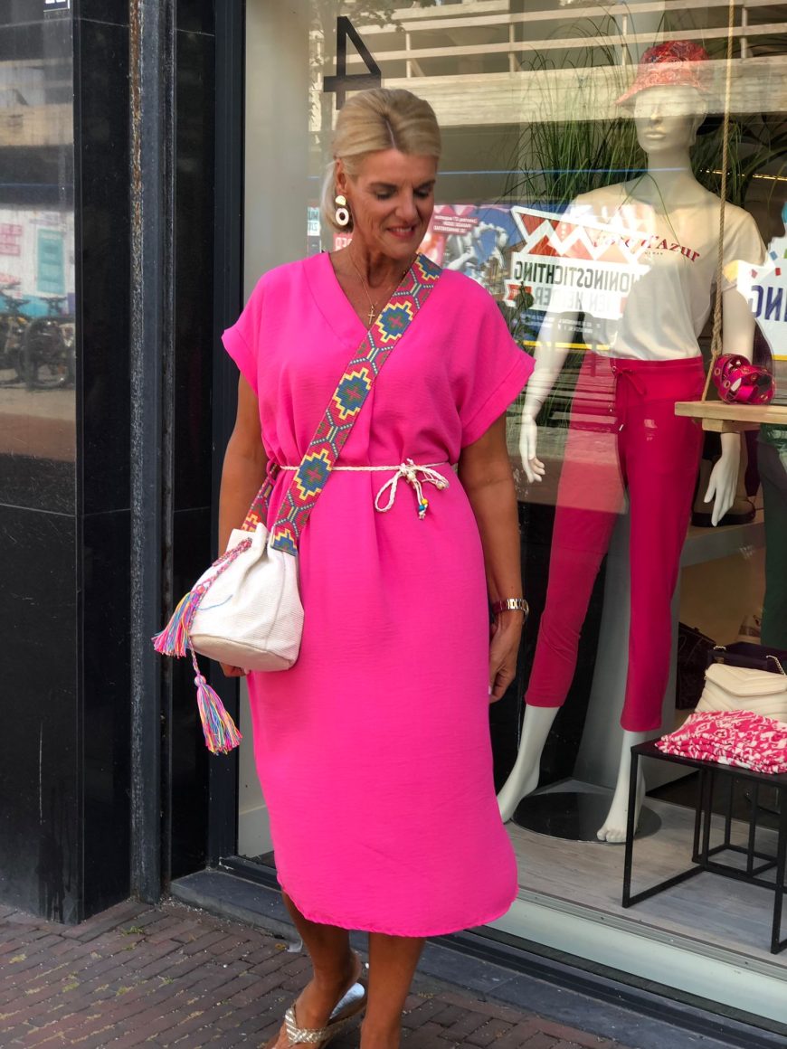 Kenco Jurk V-Hals fuchsia roze • Jurken, Kleding, Lange jurk, Nieuw • Mode  • 4Fashion