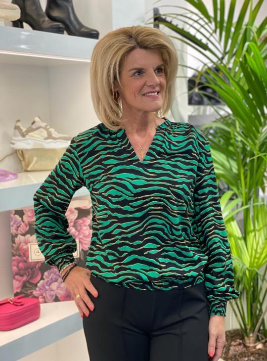 Freequent Linn Blouse V-Hals pepper green/black