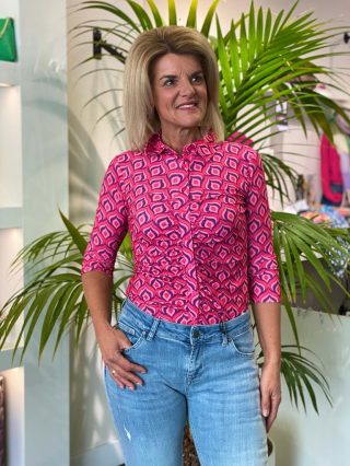 Angelle Milan Travelstof blouse sale 2004/2314-1 fuchsia roze lila