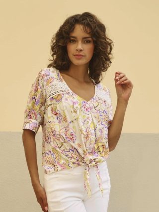 Esqualo Blouse Knot beloved flower print HS23.16213