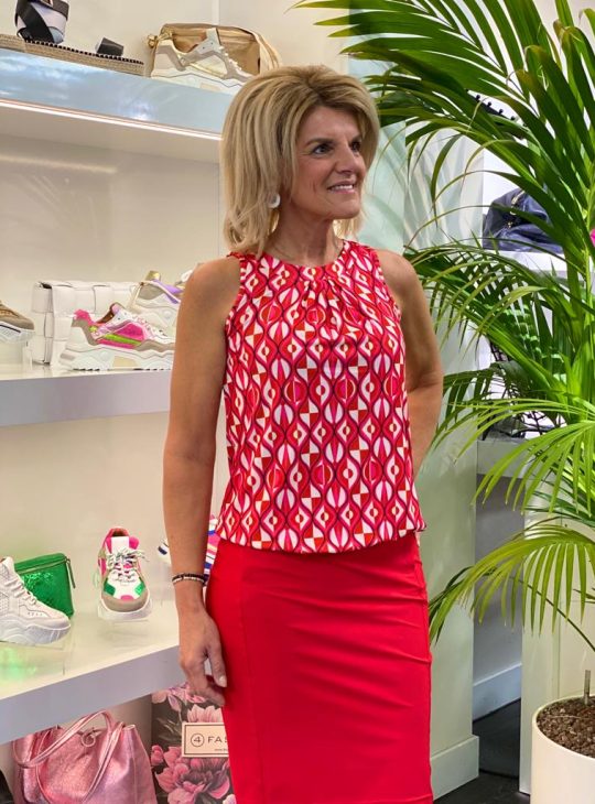 Suzy Q Tessa Top rood wit print 8458