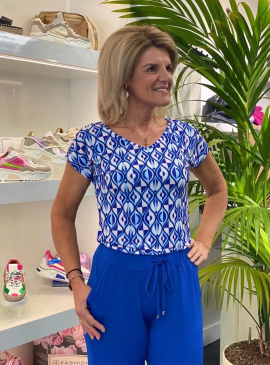 Suzy Q Mika Top blauw wit print 8456