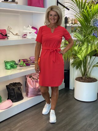 Mi Piace Travelstof Tuniek jurk met Tailleband rood 202245