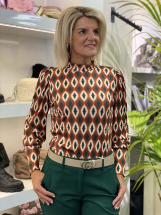 Chastar Top met Col roest groene print 0136