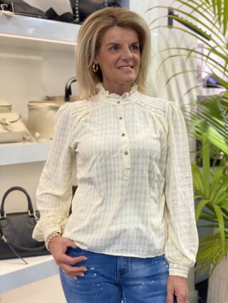 Azzurro Top met Broderie creme 0323