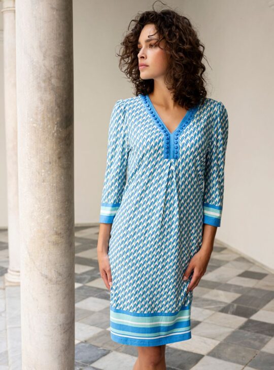 Esqualo jurk Dress Beads bayside licht blauw print SP24.30011