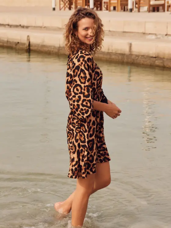 C&S Bodyl Jurk  animal panter/zwart/mandarin - Afbeelding 2