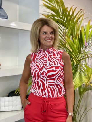 Mi Piace blauw Travelstof Blouse Mouwloos red rood graphic 202299