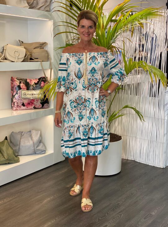 off shoulder jurk flora aqua