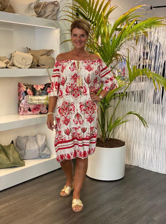 off shoulder jurk flora rood