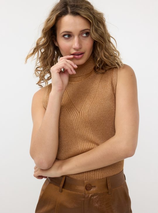 Esqualo Top Sleeveless Col Lurex caramel f24.31500