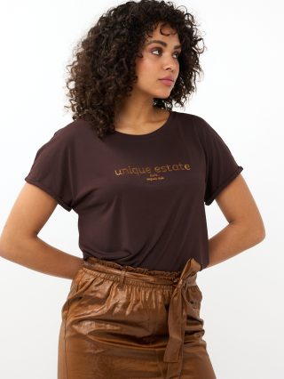 Esqualo T-Shirt Estate Modal chocolate bruin f24.30525