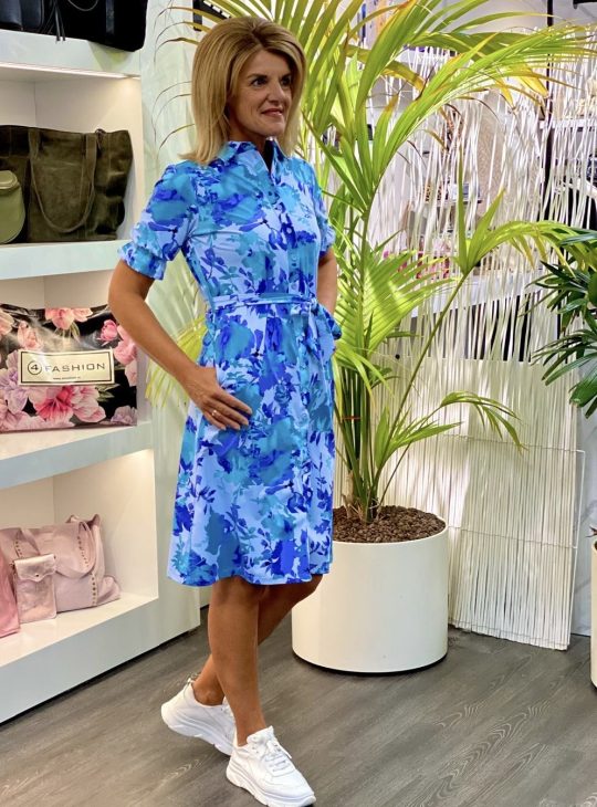 Mi Piace Travelstof Tuniek jurk met Tailleband blue flower 202418