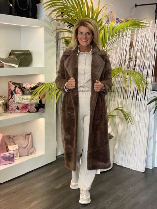 Lange Faux Fur Jas donkerbruin