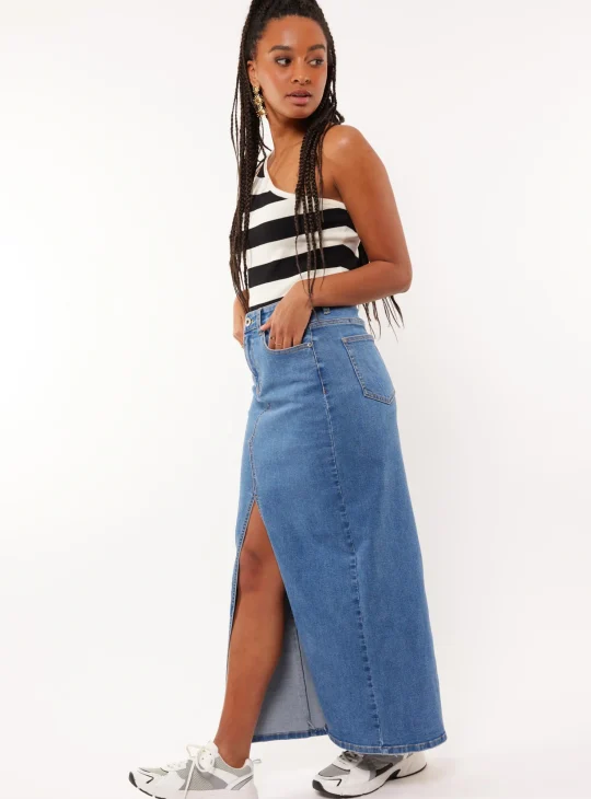 Fluresk Kinsey Denim Halflange Rok denim lichtblauw