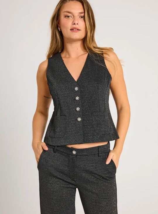 Freequent Nannilux Gilet zwart zilver