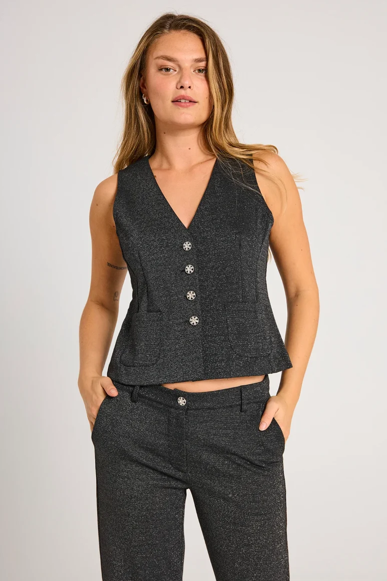 Freequent Nannilux Gilet zwart zilver
