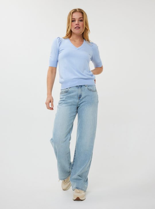 Esqualo Sweater V-Neck Gathering Sleeve SP25.07007 sky blue