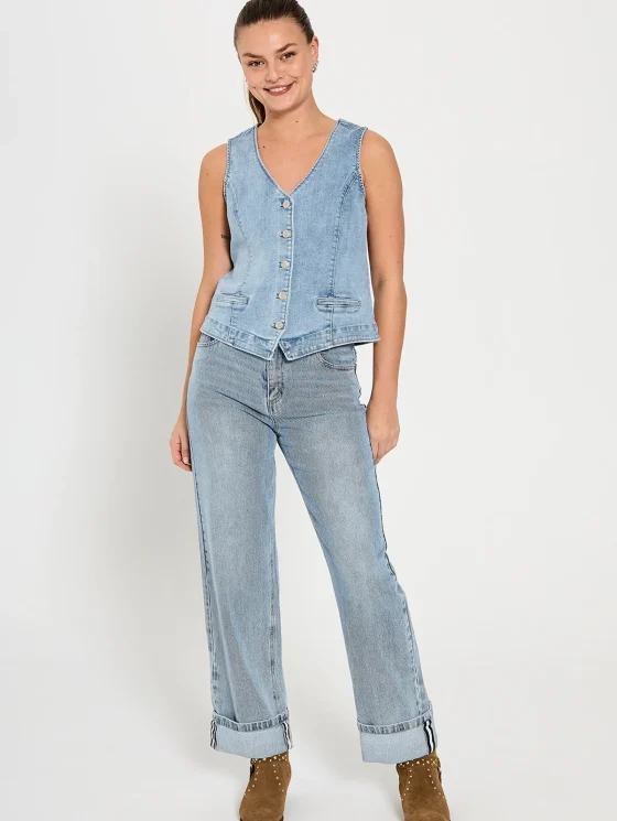 Freequent Midde Turn Up Jeans L33 light blue denim - Afbeelding 6
