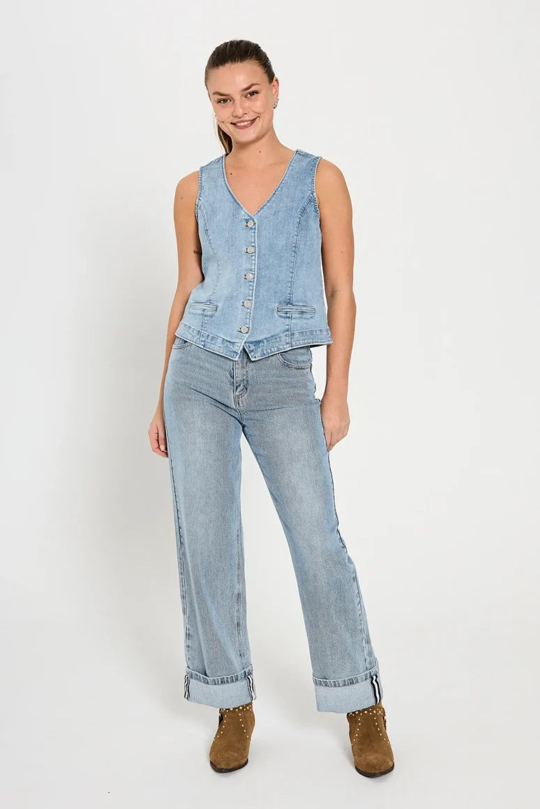 Freequent Midde Turn Up Jeans L33 light blue denim - Afbeelding 6