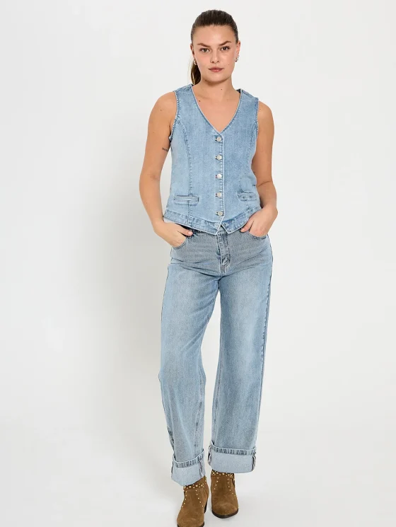 Freequent Midde Turn Up Jeans L33 light blue denim - Afbeelding 7