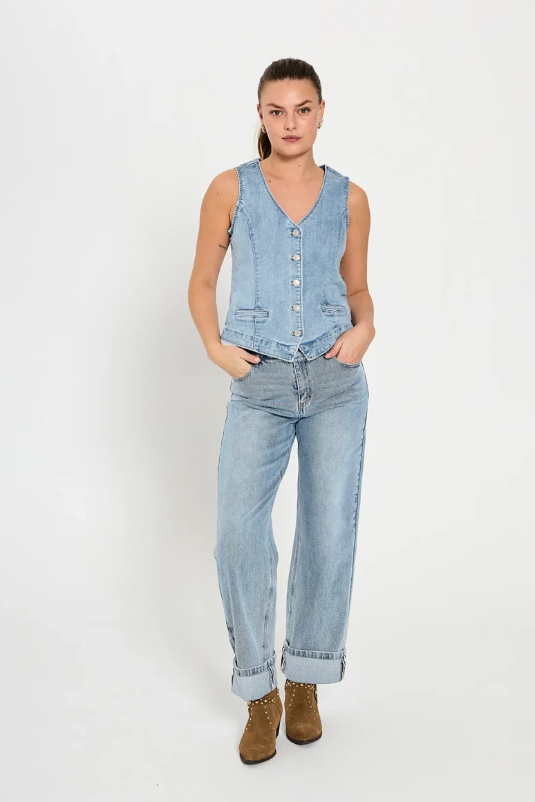 Freequent Midde Turn Up Jeans L33 light blue denim - Afbeelding 7