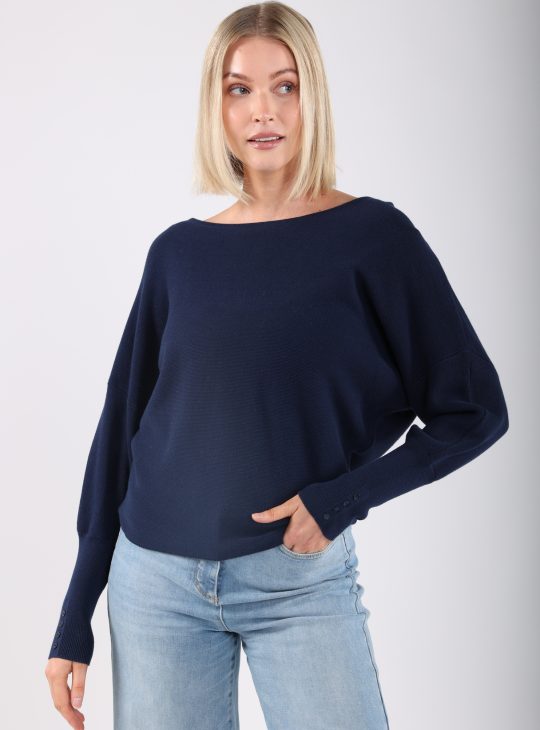Nukus Batwing Pullover Plain donkerblauw