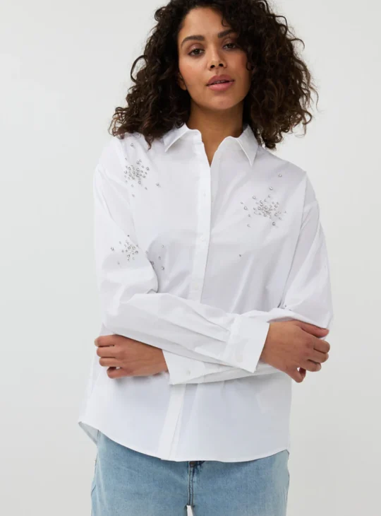 Esqualo Blouse Poplin Rhinestones Off White SP25.14008