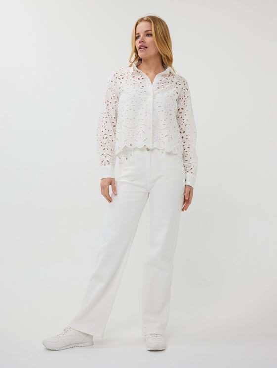 Esqualo Blouse Broidery Anglaise off white SP25.28000 - Afbeelding 3