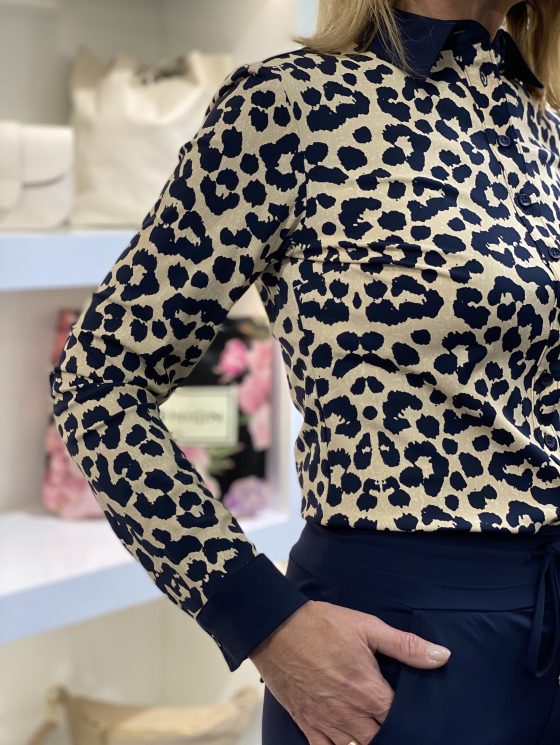 Mi piace blouse 60840 donkerblauw mocca leopard - Afbeelding 3