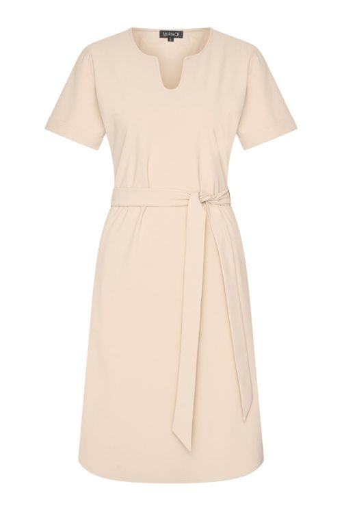 Mi Piace Travelstof Tuniek Jurk met Tailleband beige 202245
