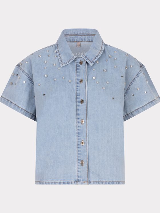 Esqualo Cropped Denim Blouse Embellished HS25.12202 jeans blue - Afbeelding 6