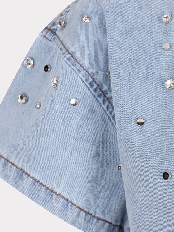 Esqualo Cropped Denim Blouse Embellished HS25.12202 jeans blue - Afbeelding 7