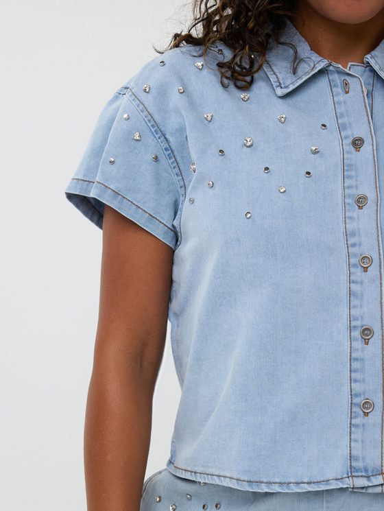 Esqualo Cropped Denim Blouse Embellished HS25.12202 jeans blue - Afbeelding 4