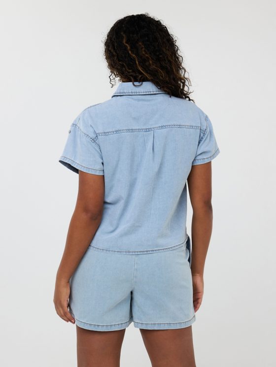 Esqualo Cropped Denim Blouse Embellished HS25.12202 jeans blue - Afbeelding 5