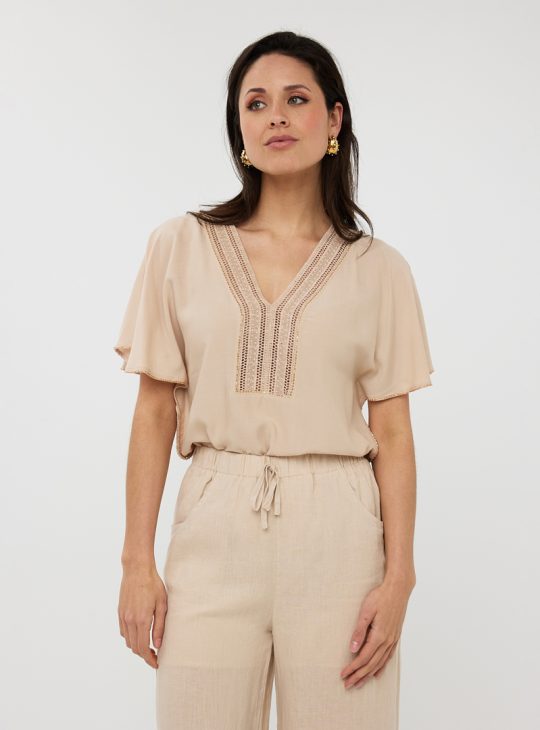 Esqualo Top Embellished HS25.14213 zand