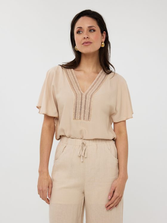 Esqualo Top Embellished HS25.14213 zand