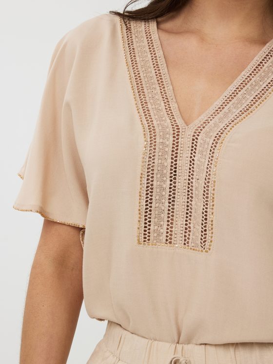 Esqualo Top Embellished HS25.14213 zand - Afbeelding 3