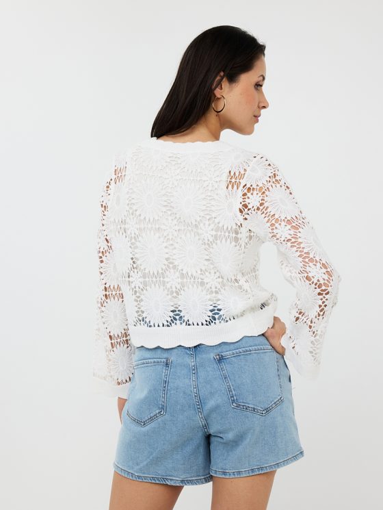 Esqualo Crochet Vest HS25.18204 off white - Afbeelding 4