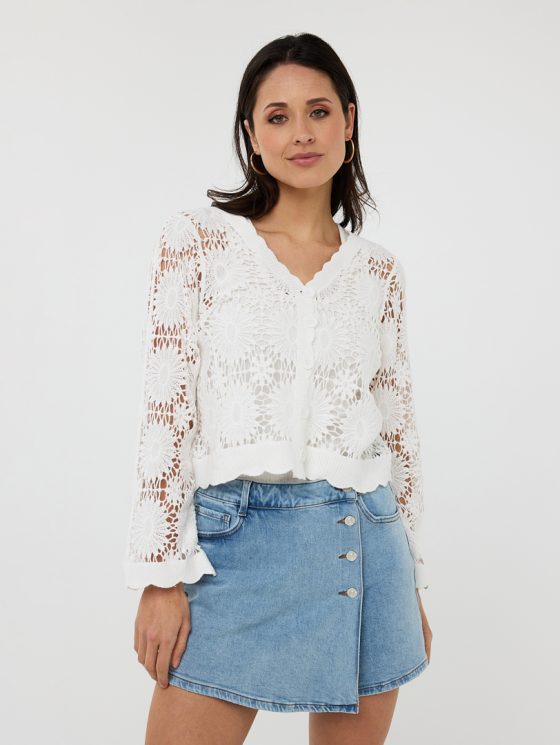 Esqualo Crochet Vest HS25.18204 off white
