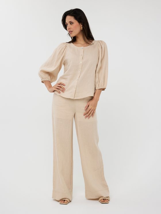 Esqualo Blouse R-neck Linen HS25.28221 zand - Afbeelding 2