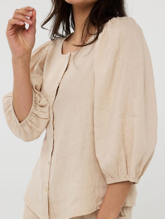 Esqualo Blouse R-neck Linen HS25.28221 zand - Afbeelding 3