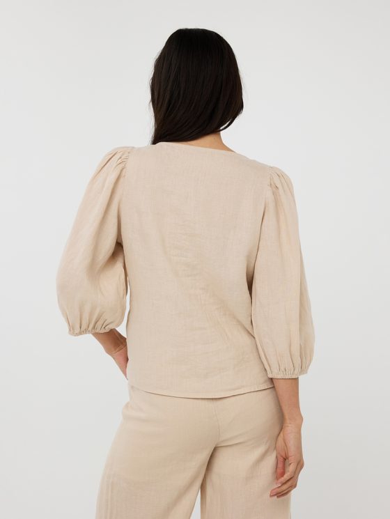 Esqualo Blouse R-neck Linen HS25.28221 zand - Afbeelding 4