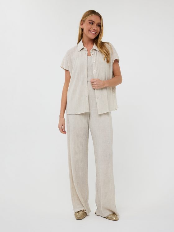Esqualo Blouse Plisse Glitter HS25.30212 champagne - Afbeelding 2