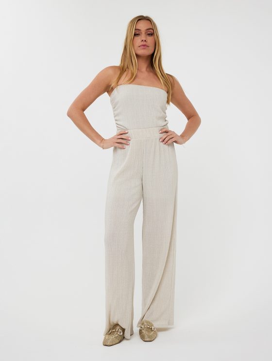 Esqualo Trousers Plisse Glitter Broek HS25.30213 champagne